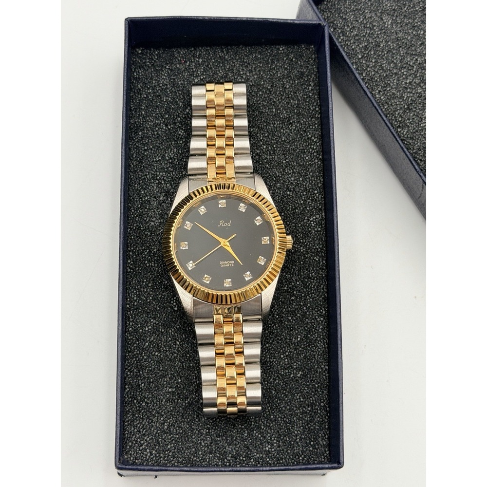 Vintage Rod Two Tone Diamond Quartz Dress Watch  Classic Retro Needs Battery